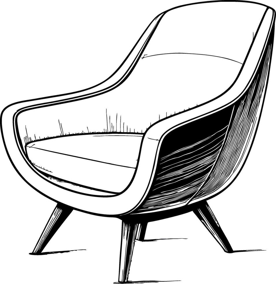 Stylish Mid Century Modern Accent Chair Outline for Home Decor and Coloring Activities vector