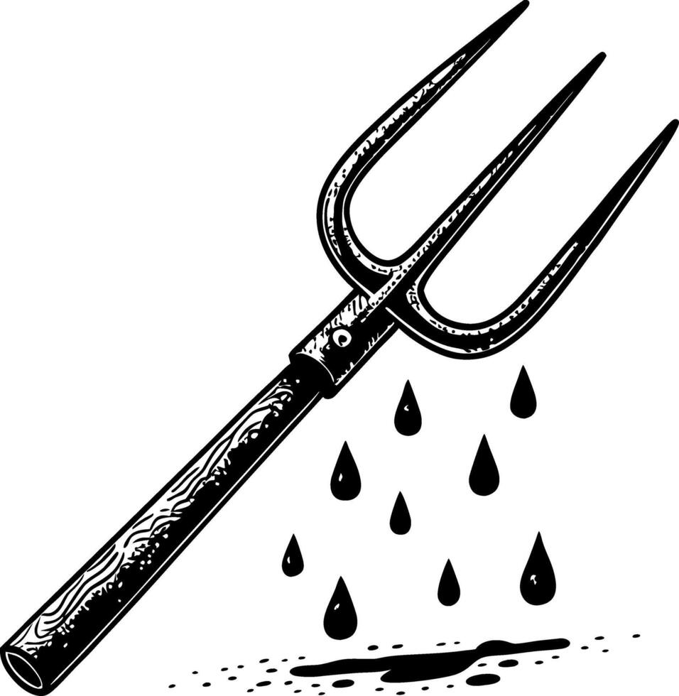 Vintage Farm Fork with Water Droplets Perfect for Tattoo Designs and Illustrations vector