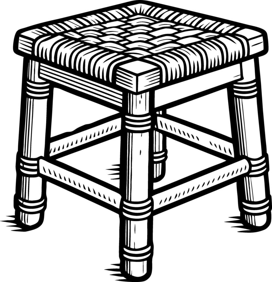 Woven Seat Wooden Stool Handcrafted Rustic Bar Stool for Unique Home Decor vector