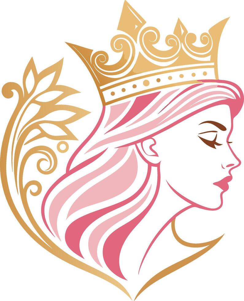 Elegant Queen Profile with Crown and Floral Elements for Personal Branding and Crafts vector