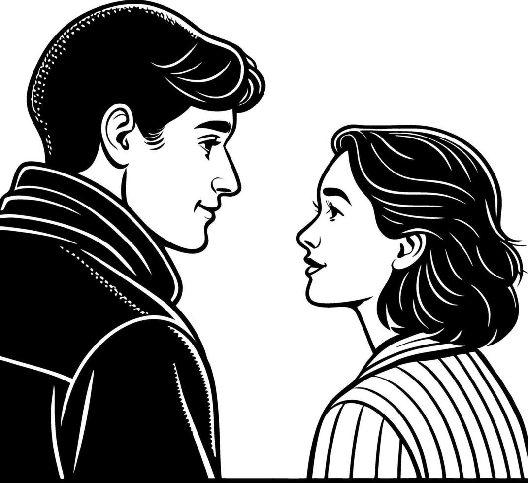 Romantic Couple Silhouette Embracing in Profile Illustration for Love Themes vector