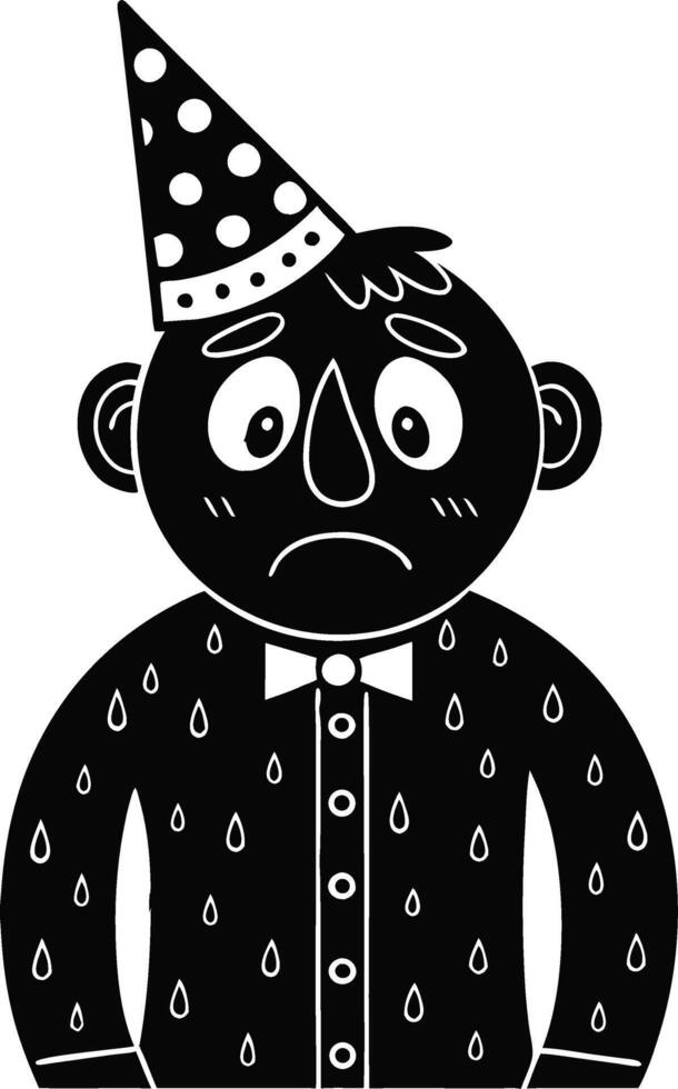 Sad Cartoon Character Wearing Party Hat with Sweaty Expression for Fun Designs vector
