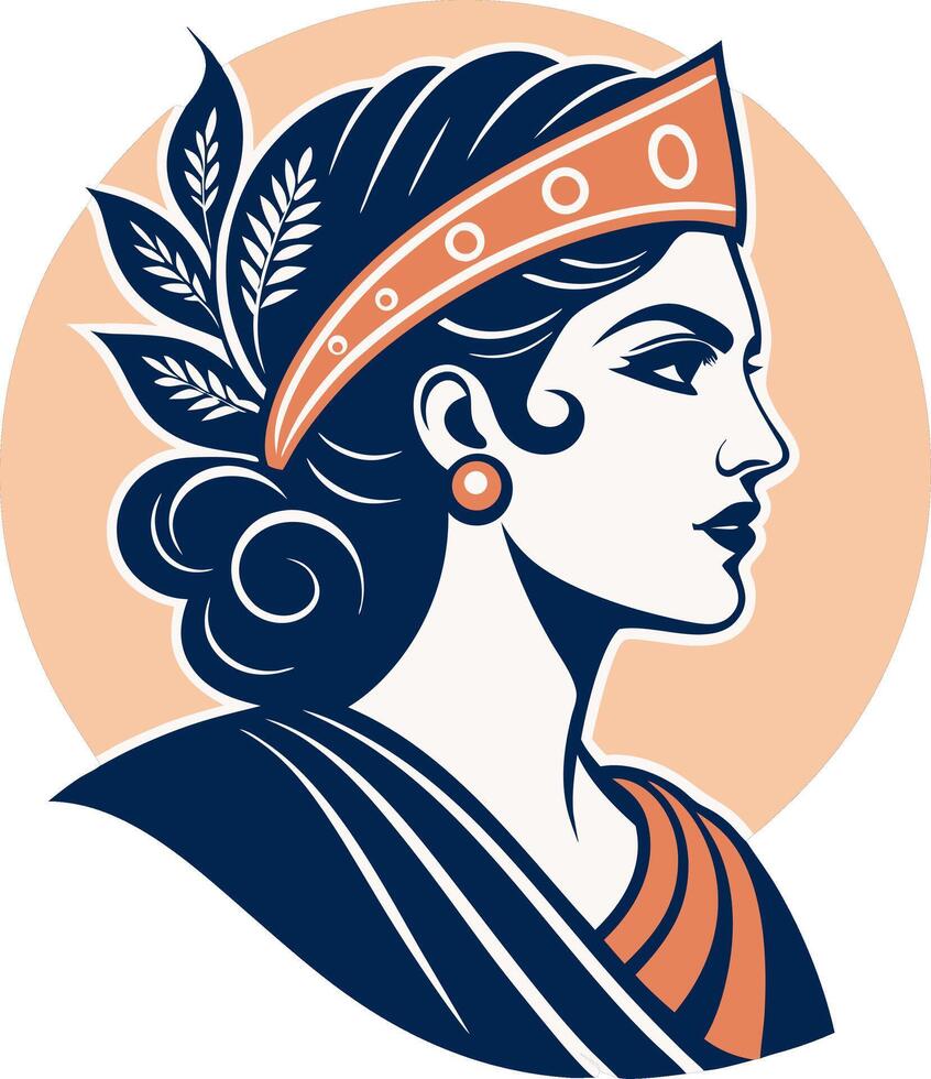 Elegant Female Figure with Laurel Headpiece and Historic Attire for Design and Illustration vector