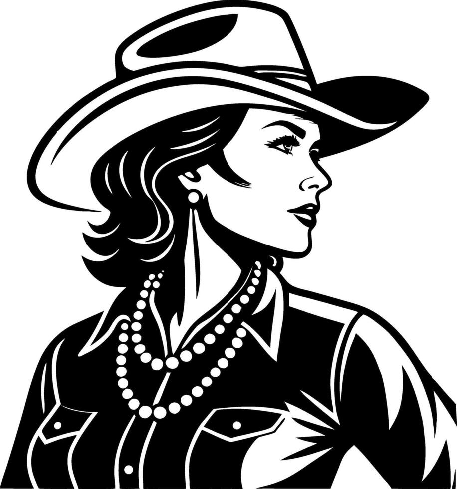 Stylish Cowgirl Portrait with Hat and Pearls Ideal for Tattoo Design and Vintage Themes vector