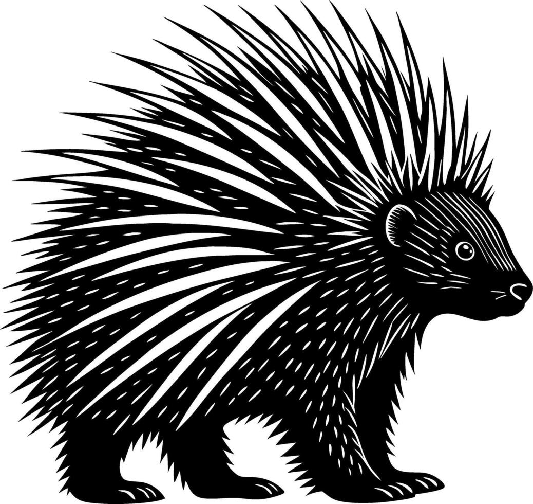 Intricate Black Porcupine Silhouette Design for Tattoo or Coloring Book Inspiration vector