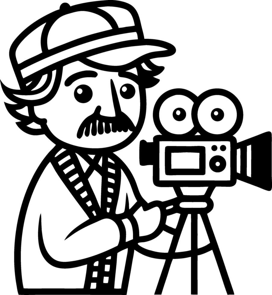 Vintage Filmmaker with Camera Character Illustration for Creative Projects vector