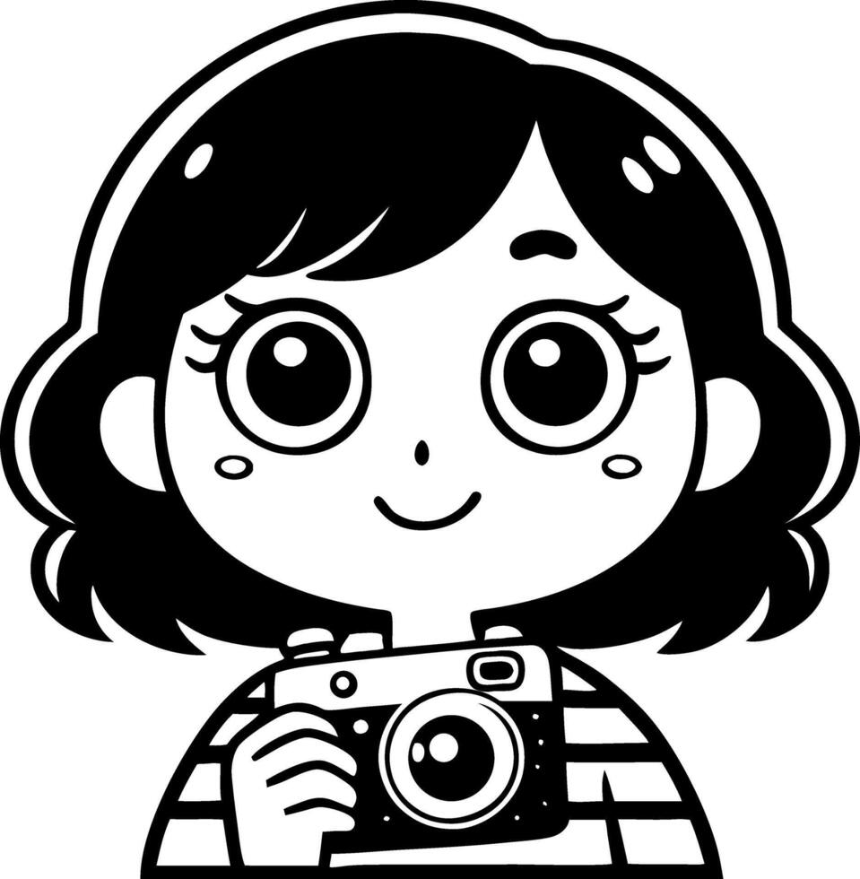 Cute Cartoon Girl with Camera Style Illustration for Creative Projects and Coloring Pages vector