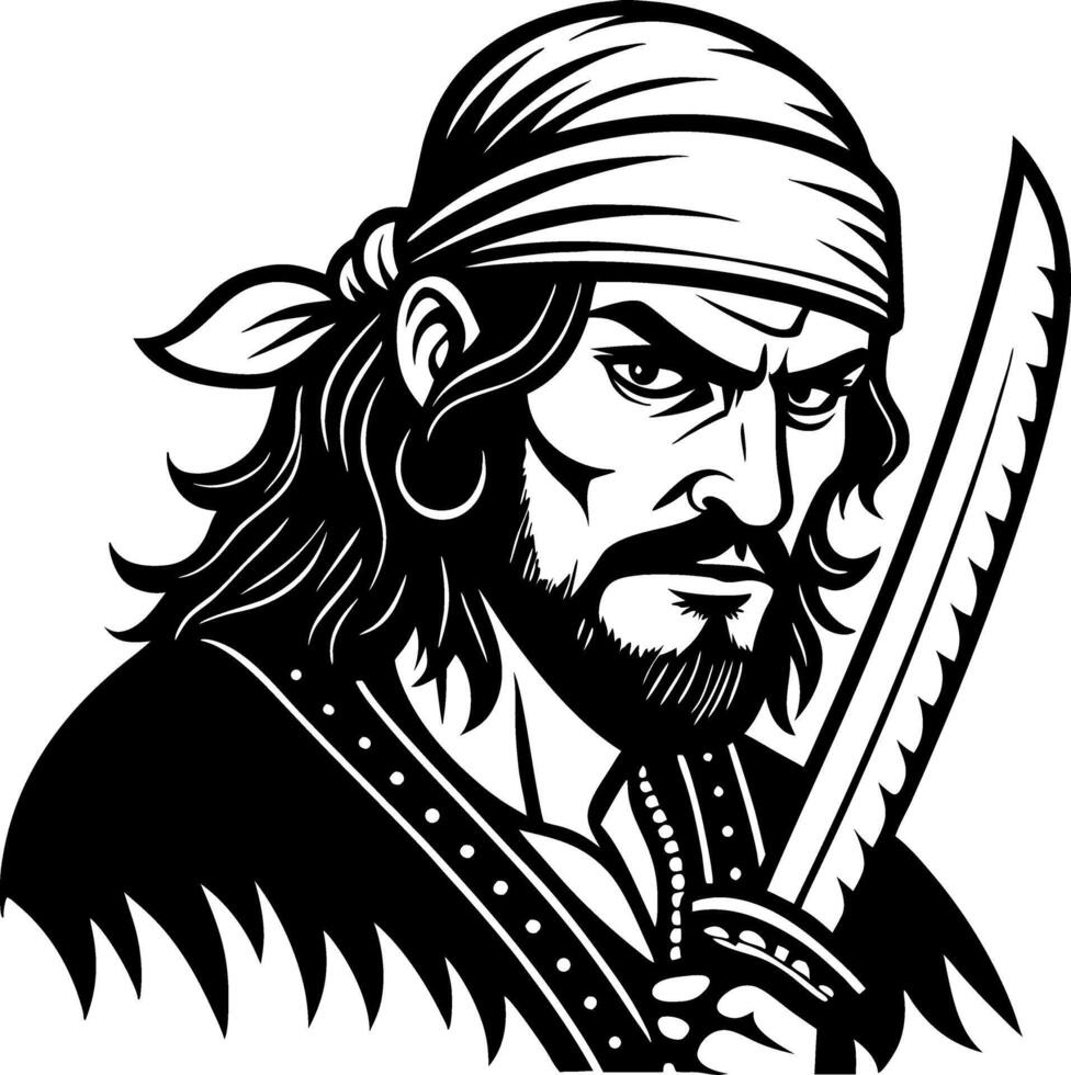 negrita pirata guerrero retrato con espada y pañuelo para tatuaje diseño y ilustración proyectos vector