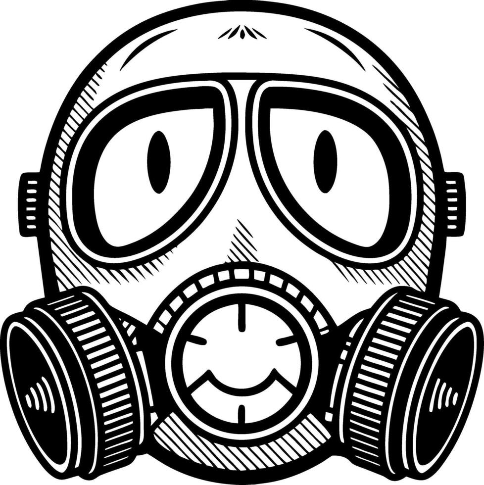 Cartoon Style Gas Mask Character with Big Eyes and Smiling Expression for Fun Designs vector