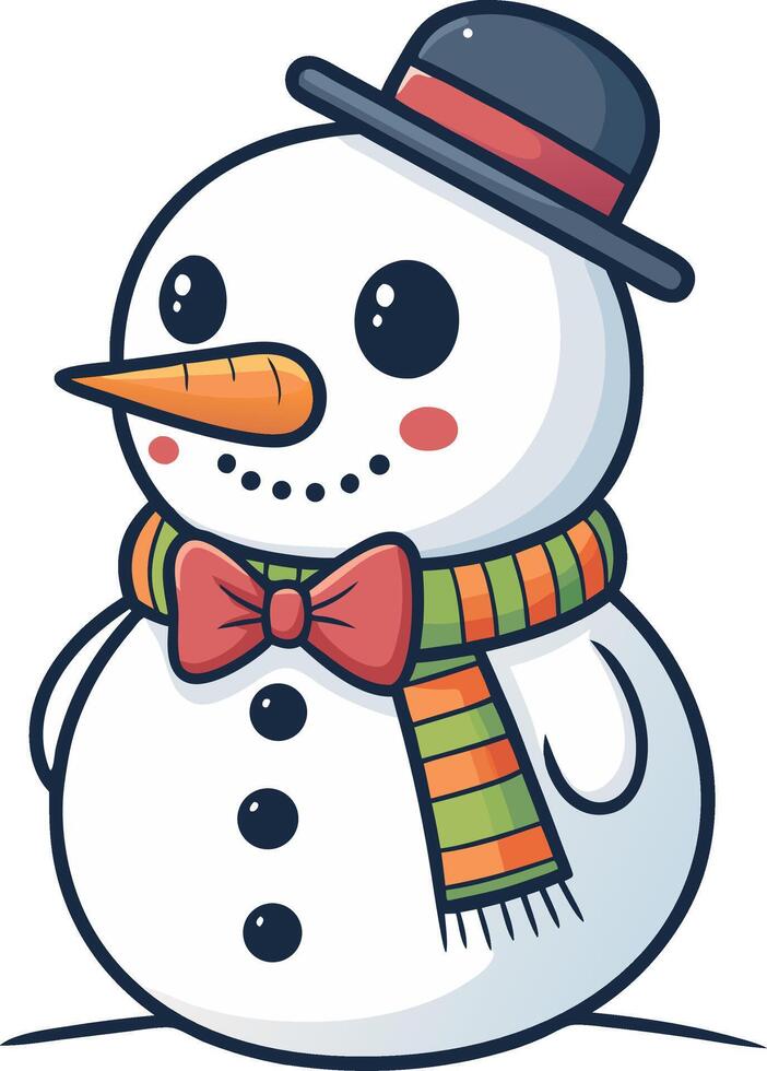 Cheerful Cartoon Snowman Wearing Scarf and Hat Perfect for Holiday Decorations and Crafts vector