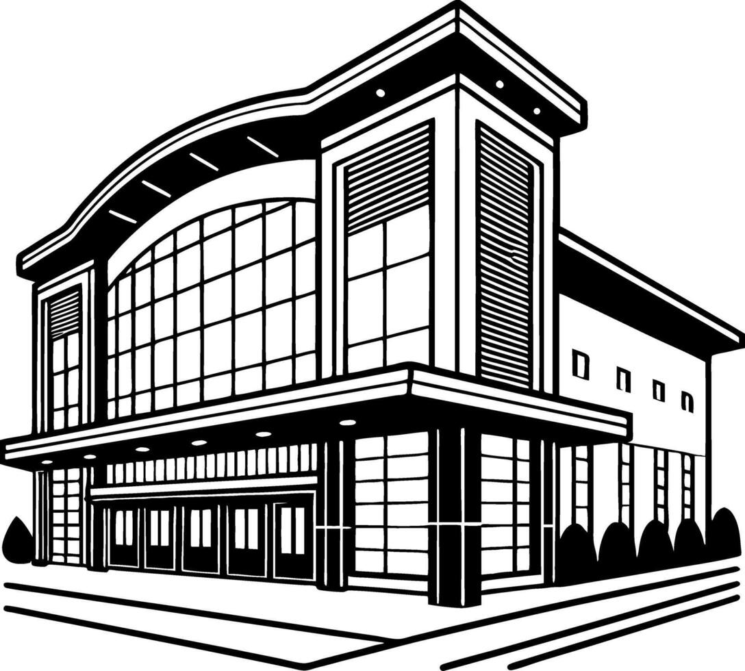 Modern Commercial Building Exterior Design for Architectural Projects and Coloring Books vector