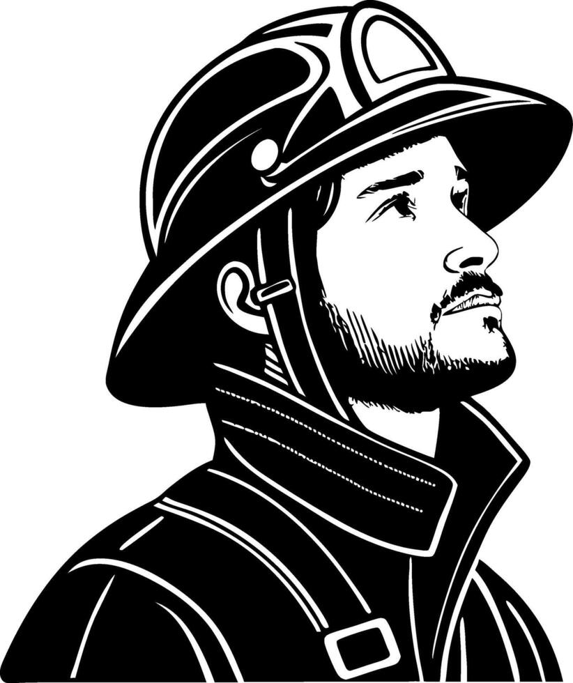 Brave Firefighter Portrait Looking Up Inspirational Art for Tattoo Design and More vector
