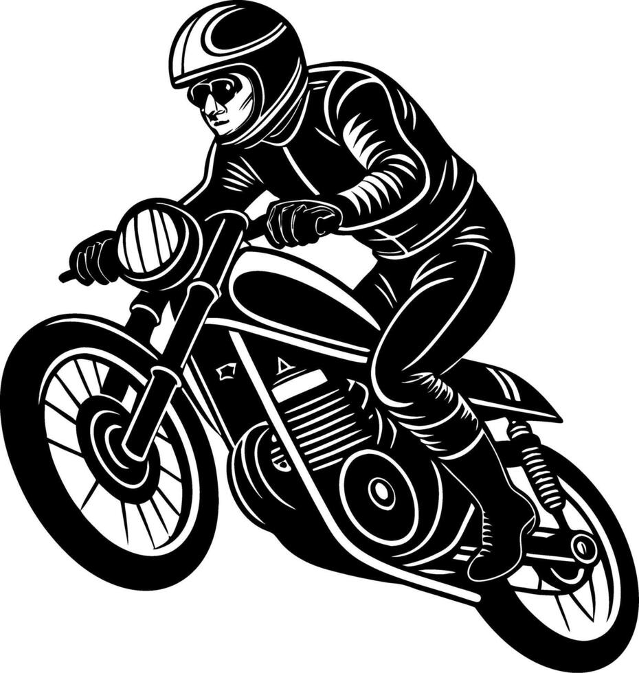Dynamic Biker Riding Classic Motorcycle Vintage Style Illustration for Custom Design Projects vector