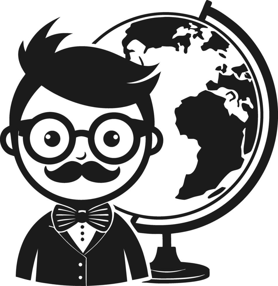 Smart Boy with Mustache and Globe Educational Illustration for Learning and Teaching vector