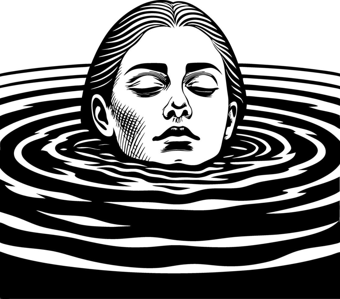 Womans Face Surrounded by Calm Water Ripples for Meditation and Serenity Art vector