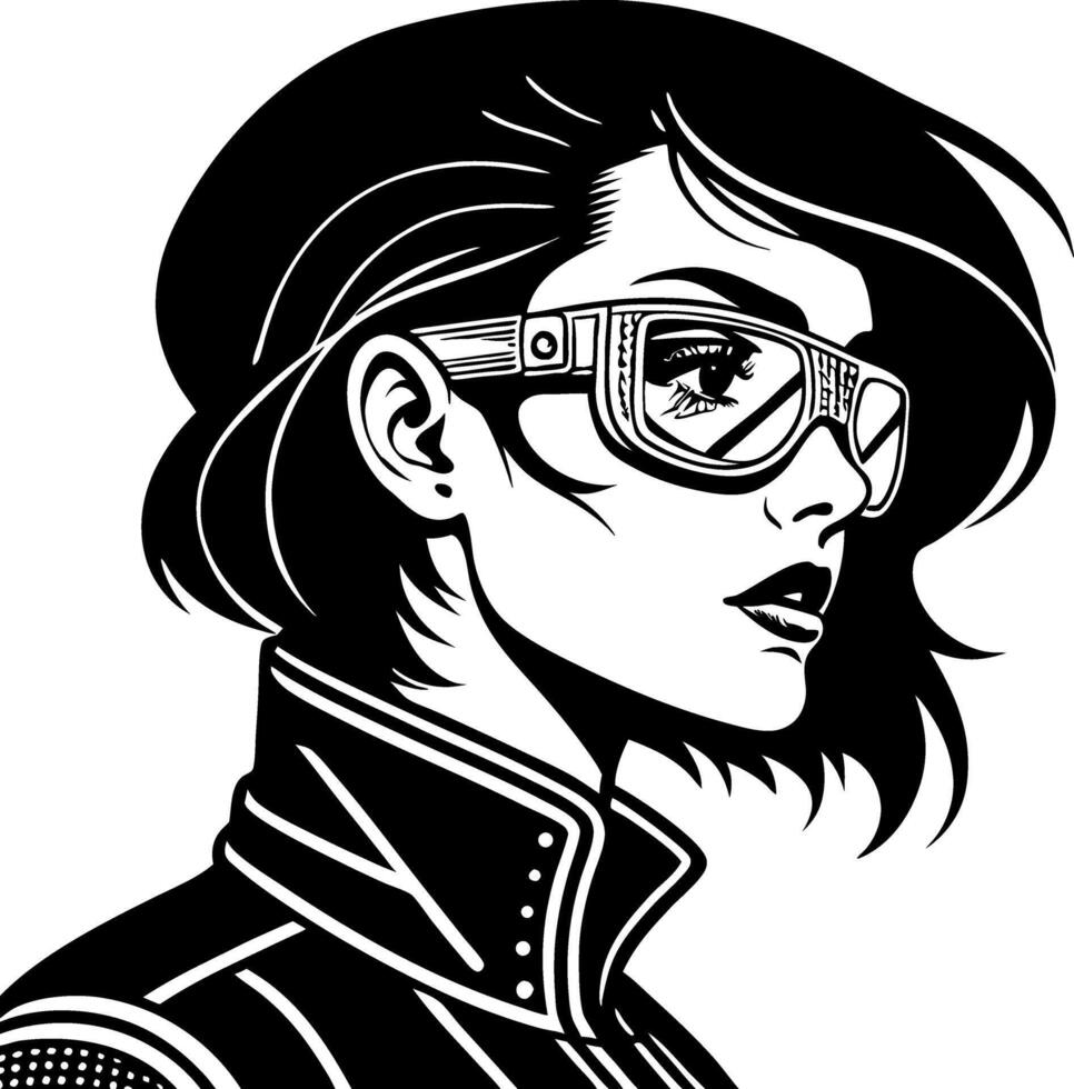 Stylish Woman with Sunglasses Graphic Ideal for Tattoo Designs and Unique Illustrations vector