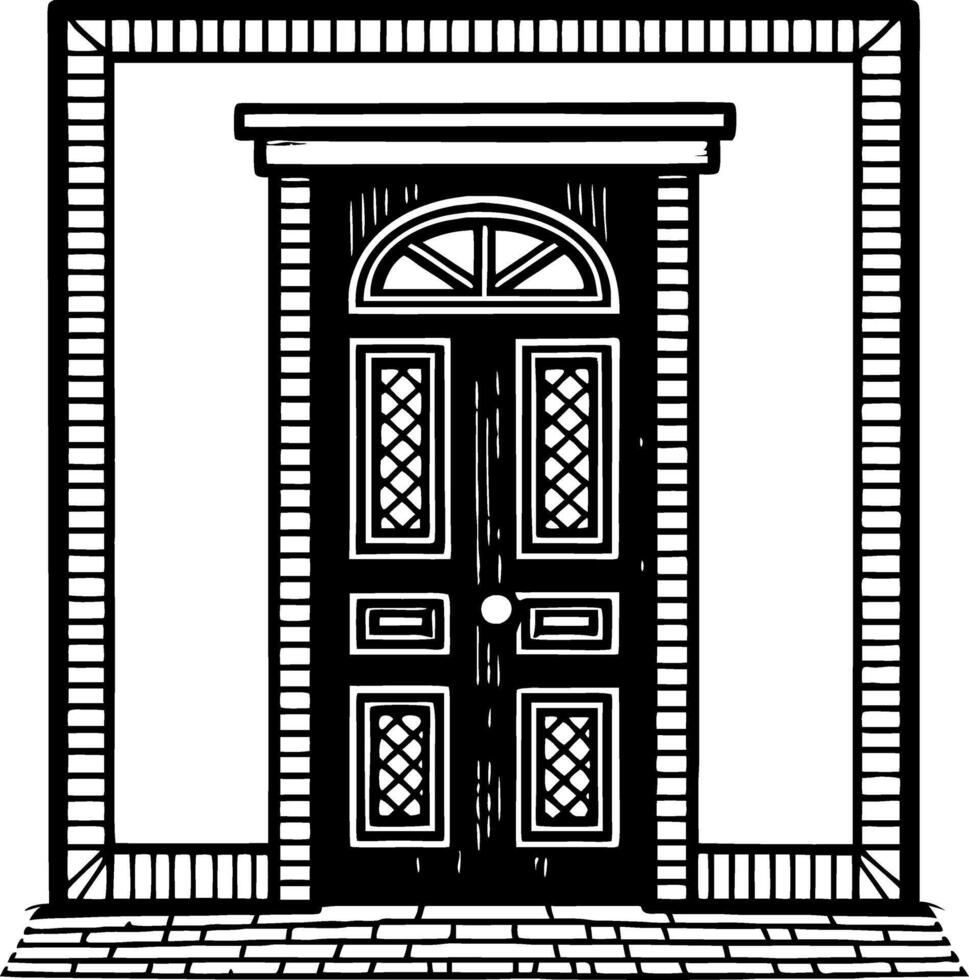 Elegant Black Door Design with Intricate Details for Home Decor and Architectural Inspiration vector