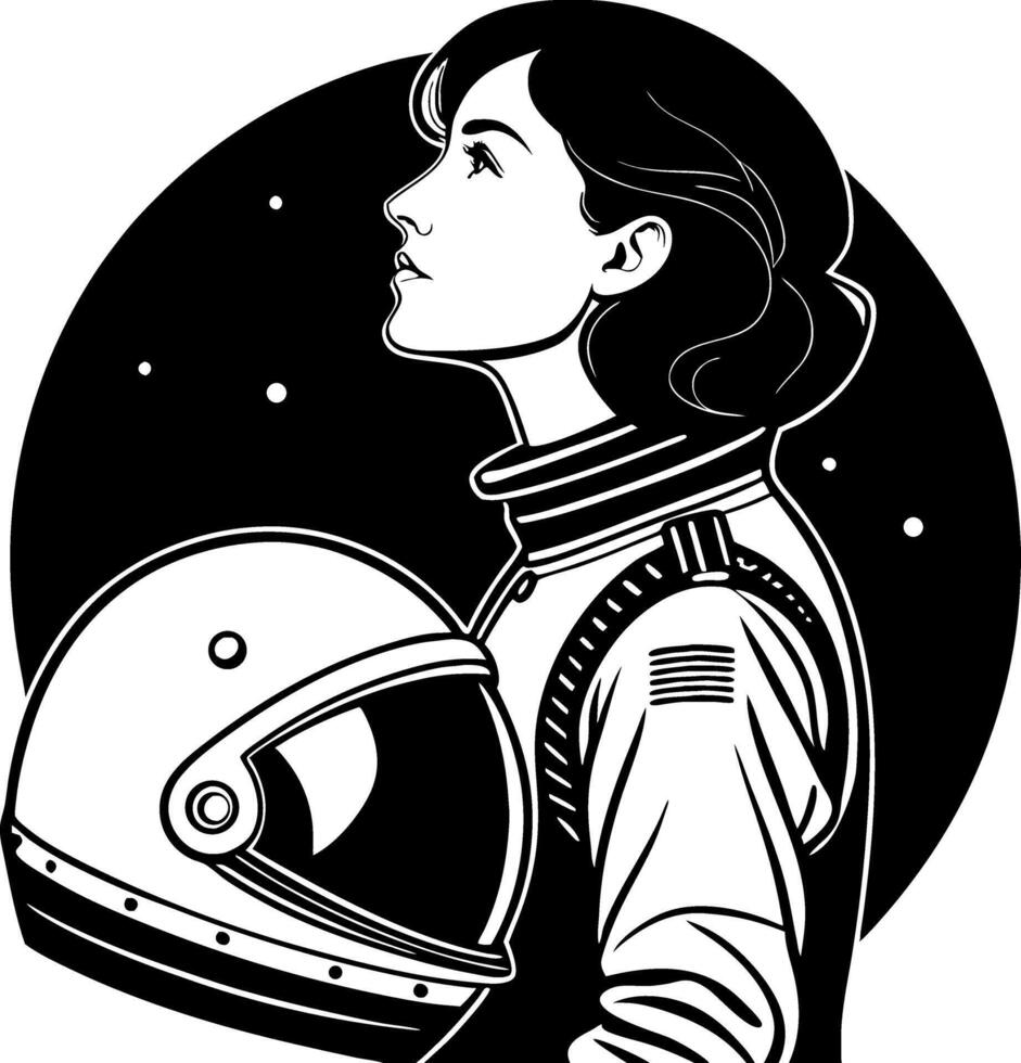 Female Astronaut Looking Up in Space with Helmet Graphic for Inspirational Art and Design vector