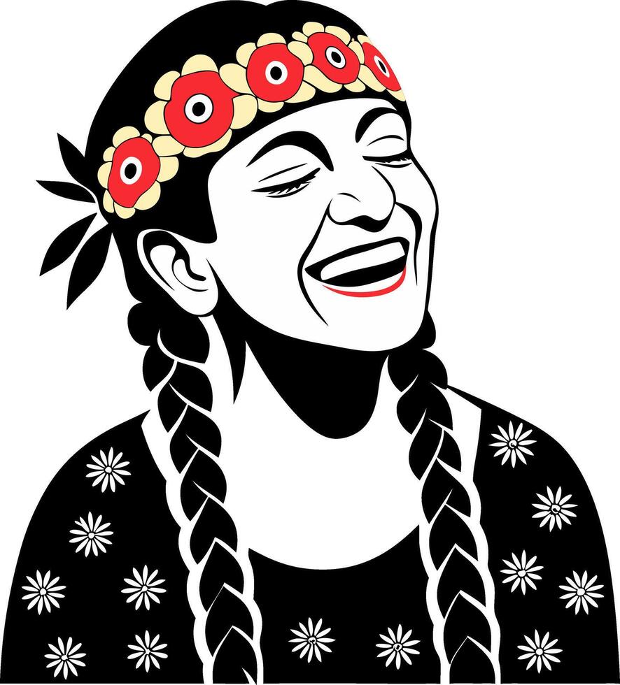 Vibrant Smiling Woman with Braids and Floral Headband Ethnic Style Illustration vector