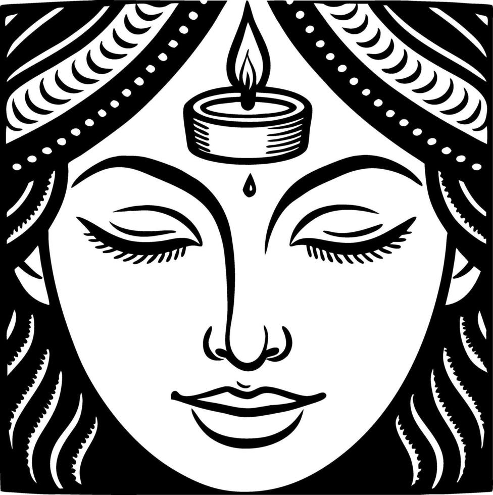 Meditative Goddess Face with Candle for Spiritual Practices and Tattoo Designs vector
