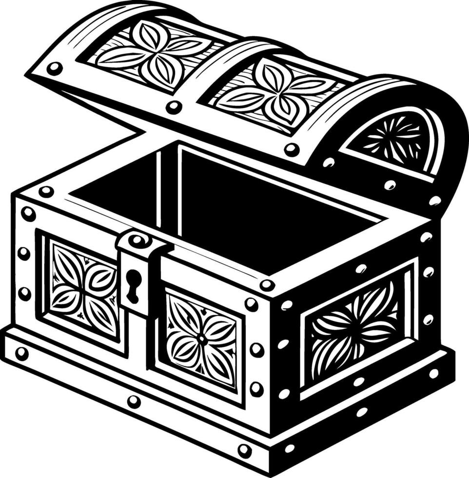 Intricate Open Treasure Chest with Floral Design Ideal for Coloring and Crafting Projects vector
