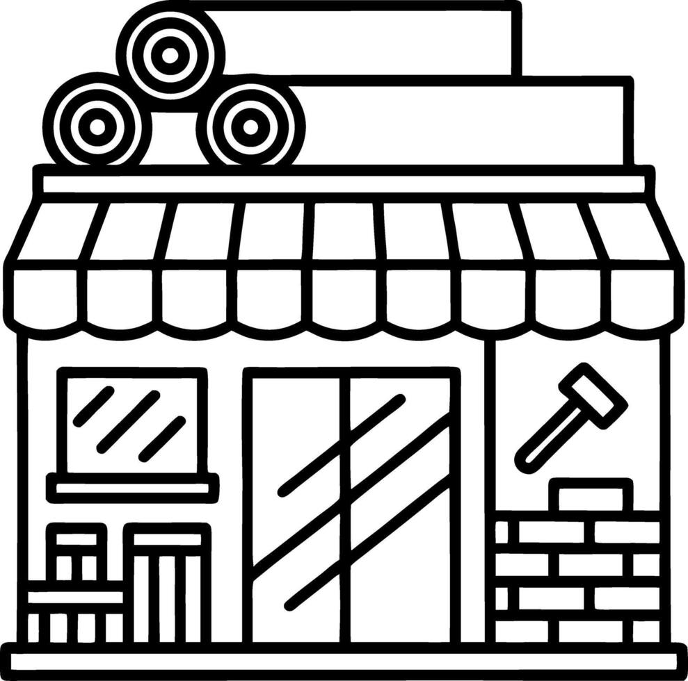 Detailed Line Art of a Cozy Shopfront with Tools Logs and Bricks Perfect for Crafts and Design vector