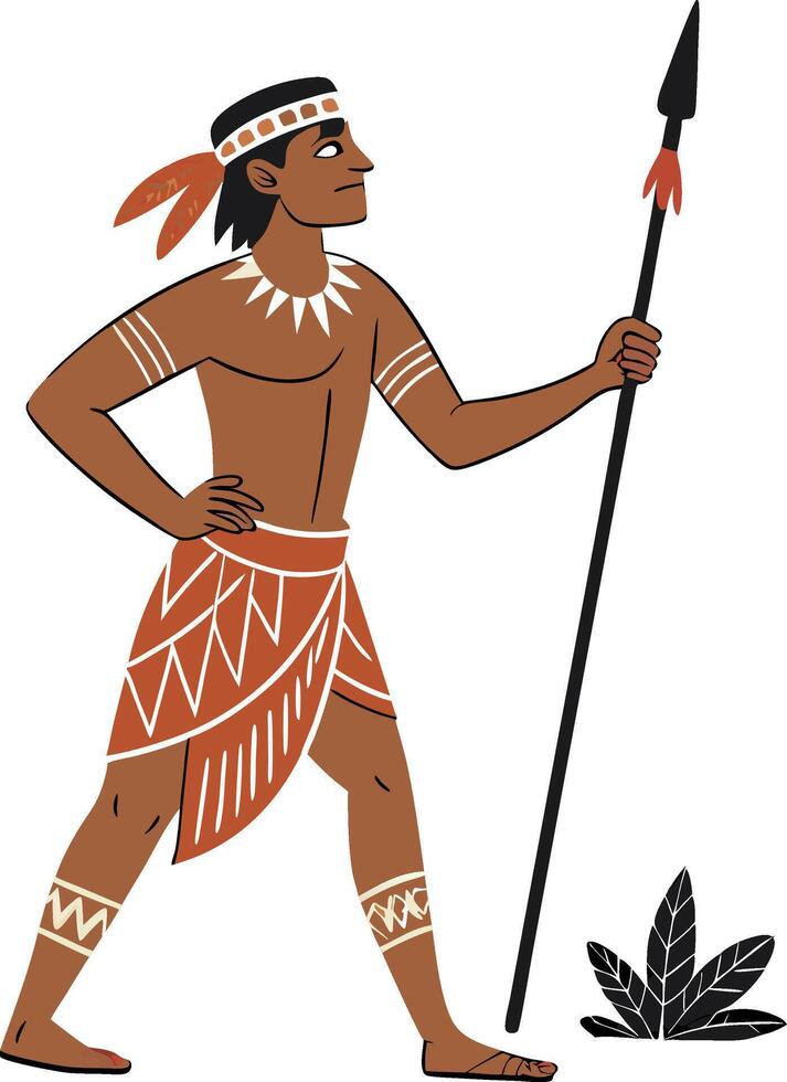 Warrior Holding Spear Tribal Ethnic Character Illustration for Crafts and Tattoos vector