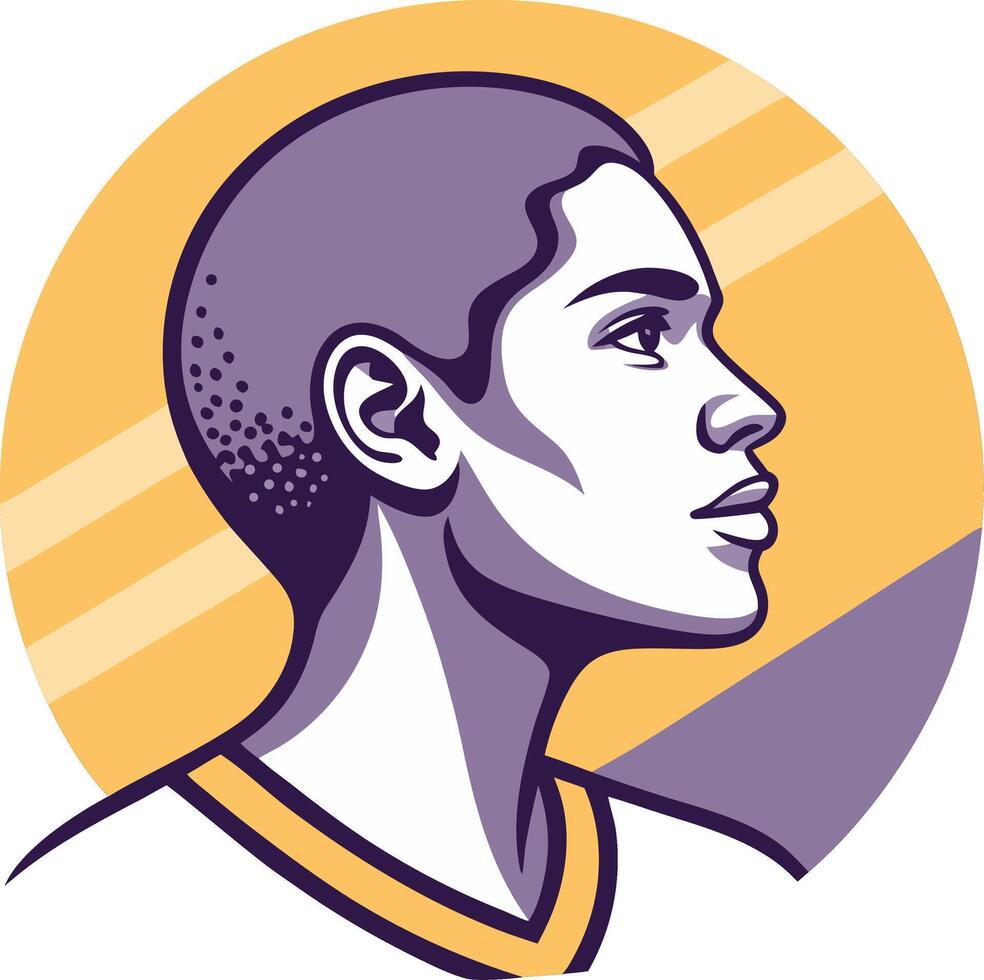 Profile Portrait of a Confident Person with Short Hairset Against a Vibrant Graphic Background vector