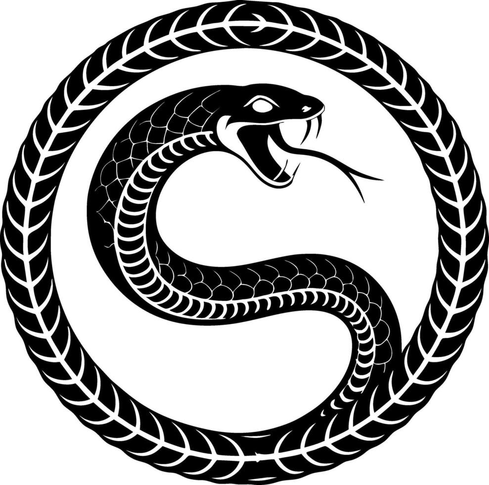 Intricate Black Snake Coiled in Circle for Tattoo Design and Graphic Art vector