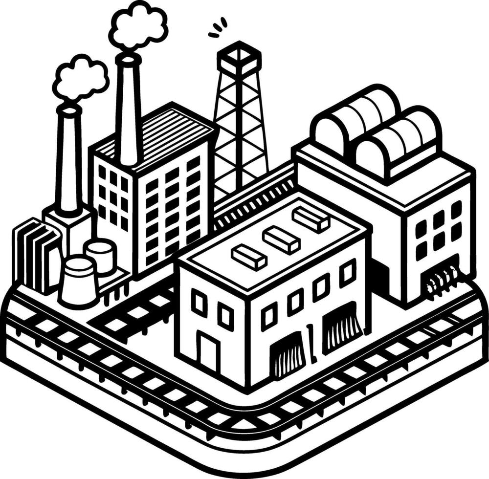 Industrial Complex Illustration Featuring Factories Power Plants and Railways vector