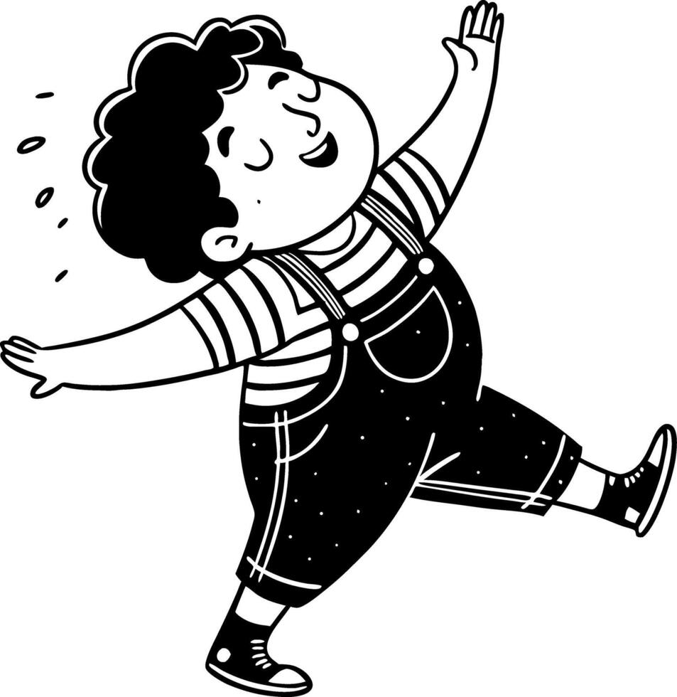 Happy Boy Dancing in Overalls Playful Illustration for Kids Coloring and Crafts vector