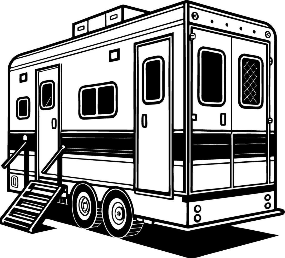 Detailed Illustration of a Travel Trailer with Steps and Multiple Doors for Design Use vector