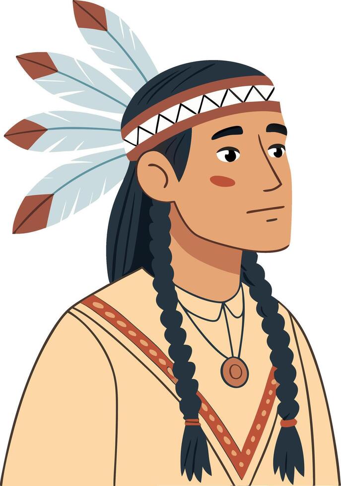 Indigenous Man with Feathered Headdress in Traditional Attire Illustration vector
