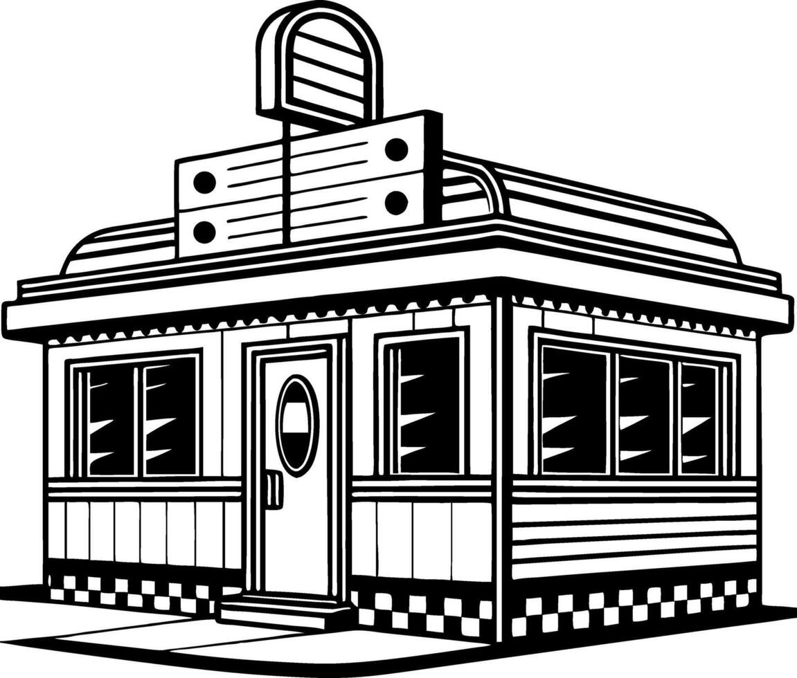 Retro Fast Food Restaurant Building Illustration for Coloring Books and Graphic Design Projects vector