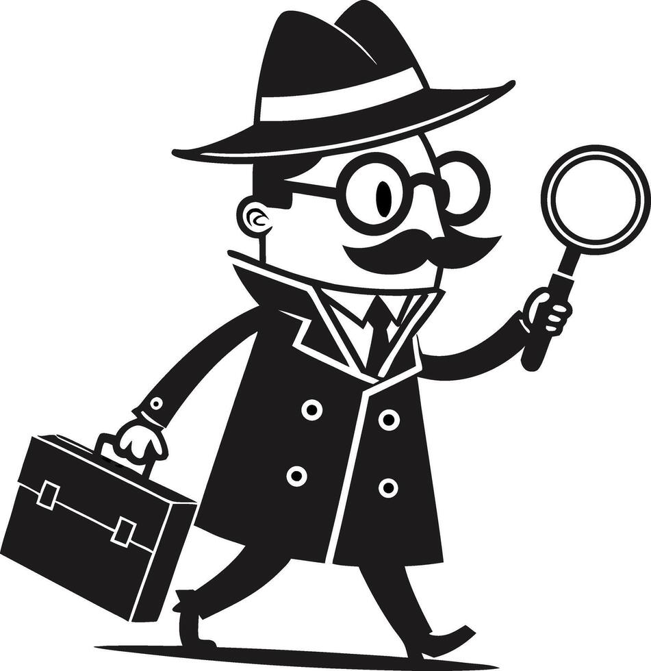 Detective Character with Magnifying Glass and Briefcase for Fun Illustrations and Designs vector