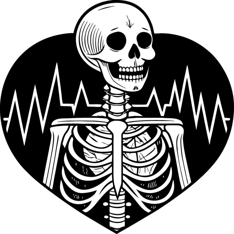 Skeleton with Heartbeat Graphic Ideal for Tattoo Design and Creative Illustrations vector