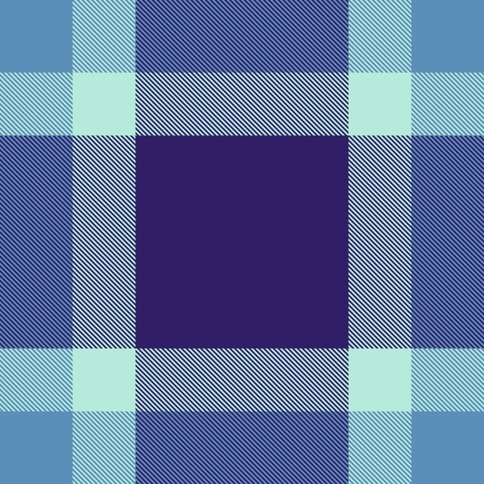 Grungy check plaid pattern, outfit texture seamless fabric. Christmas card textile background tartan in indigo and cyan colors. vector