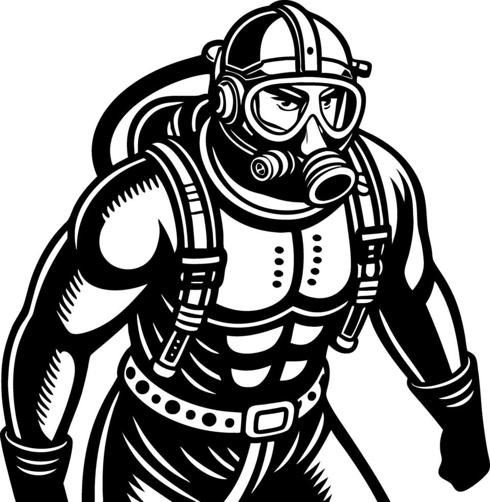 Vintage Diver Illustration Bold Line Art Character for T-Shirt Design and Tattoo Inspiration vector
