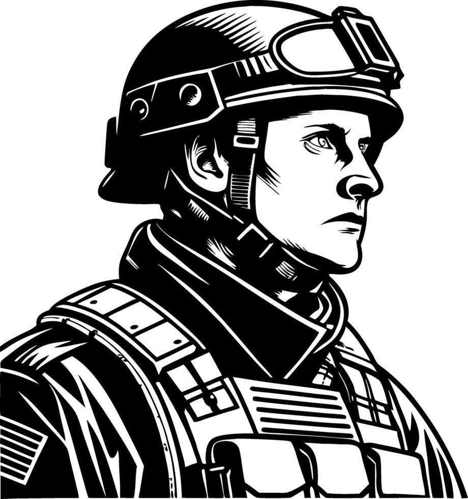 Military Soldier Profile Illustration for Use in Custom Designs and Tactical Themes vector