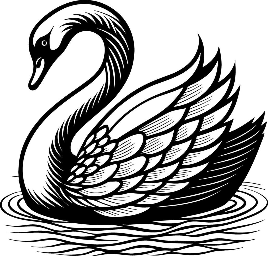 Elegant Black Swan Illustration with Detailed Feathers for Tattoo and Coloring Book Designs vector