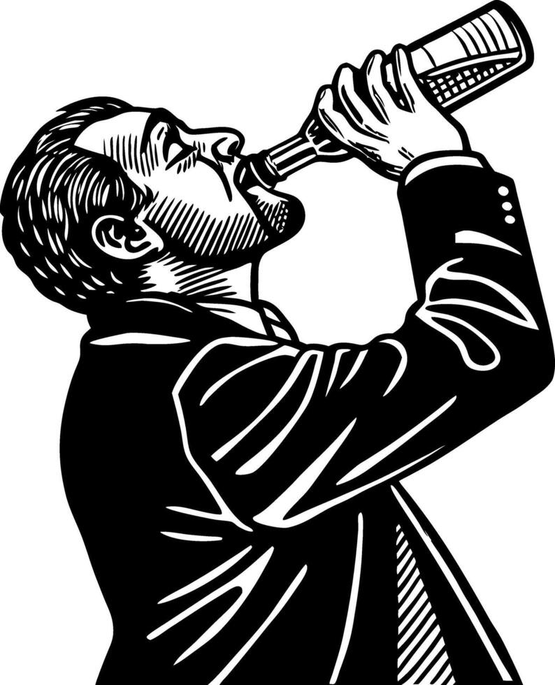 Man Celebrating Success with Cheers Enjoying Beverage in Formal Attire Vintage Style Illustration vector