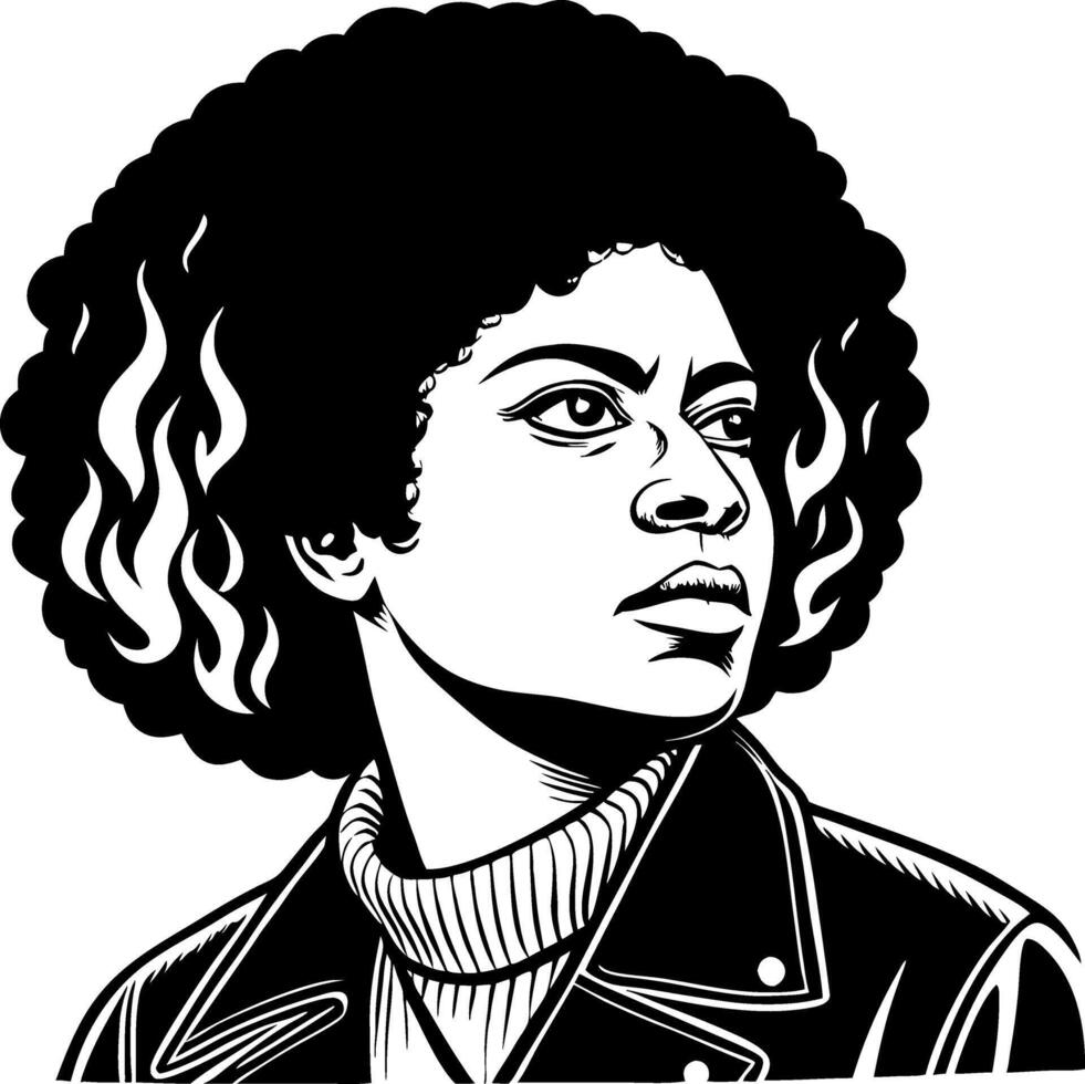 Elegant Black Woman Portrait in Bold Outline Style Ideal for Tattoo Design and Art Projects vector