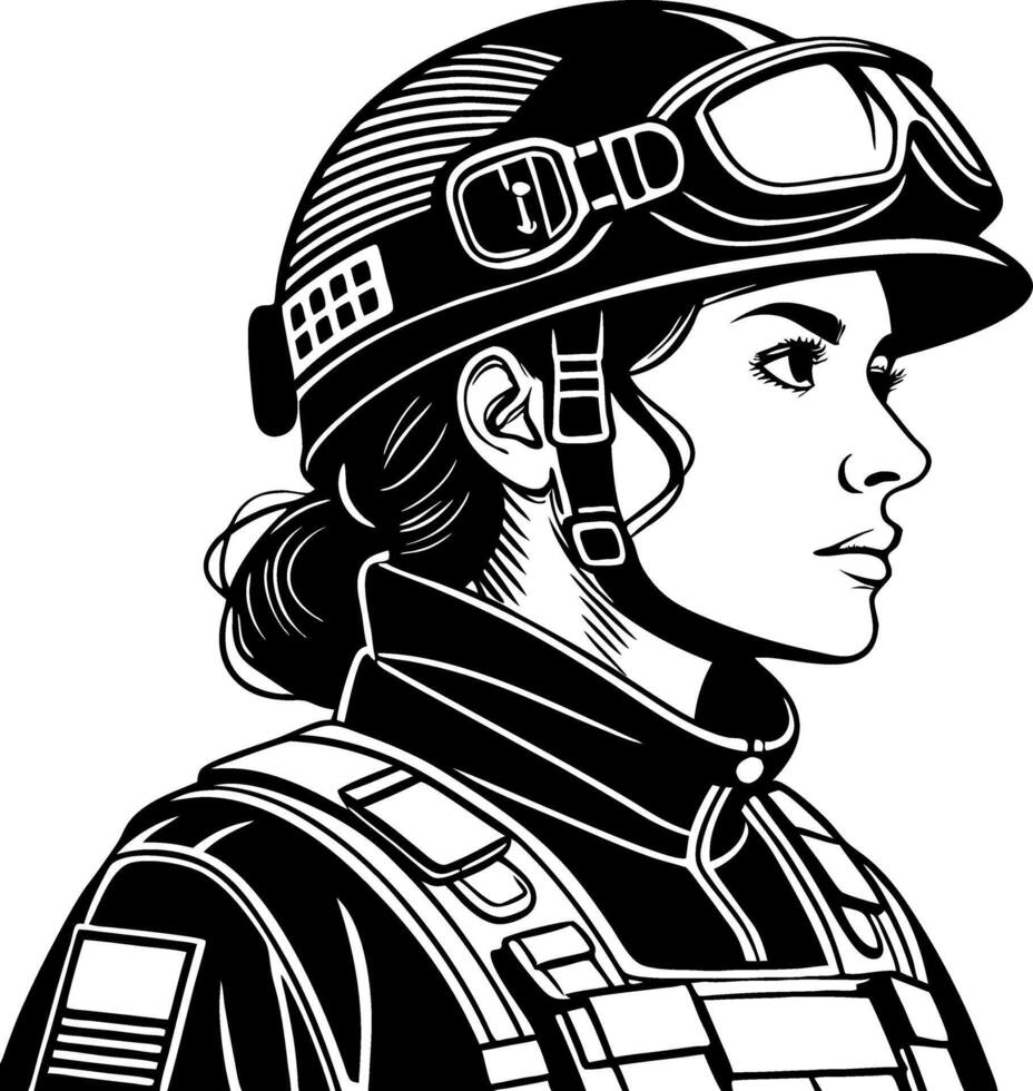 Female Soldier Profile Silhouette Art for Military Themes and Designs vector