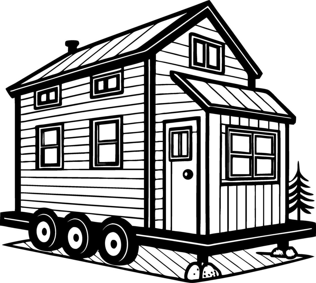 Detailed Illustration of a Tiny House on Wheels Perfect for Home Design Projects vector