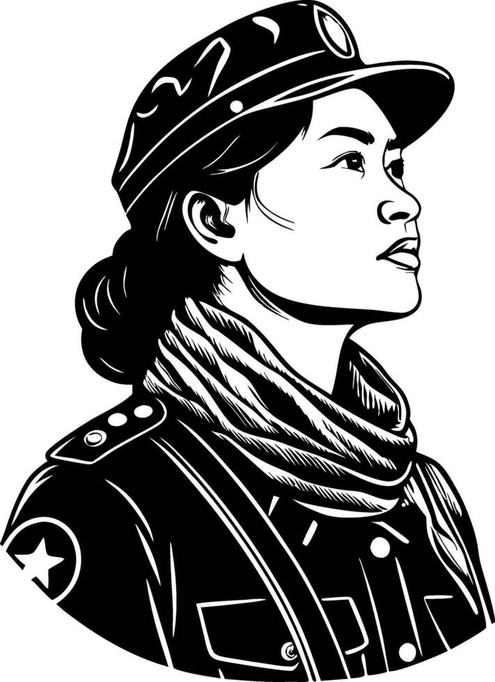 Determined Woman Officer Portrait in Military Uniform for Empowerment and Historical Representation vector
