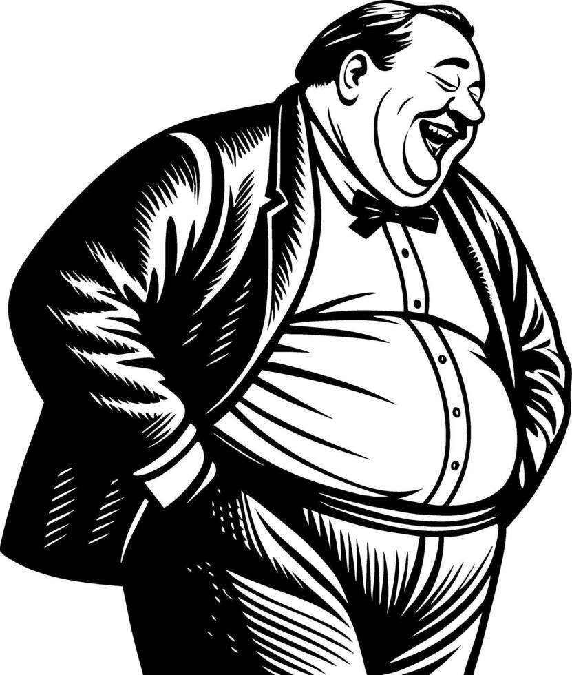 Joyful Plump Man Laughing in Formal Attire Cartoon Style Character Design vector