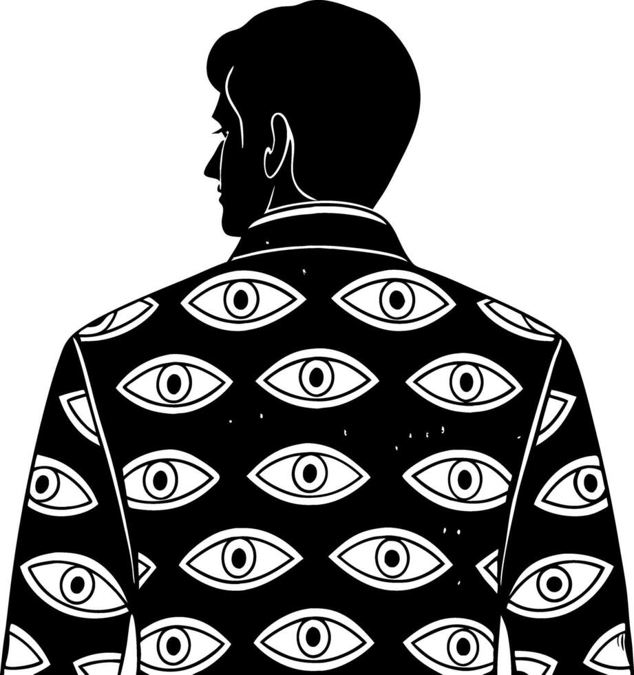 Stylish Mans Back View with Eye Pattern Shirt Design for Fashion and Art Projects vector