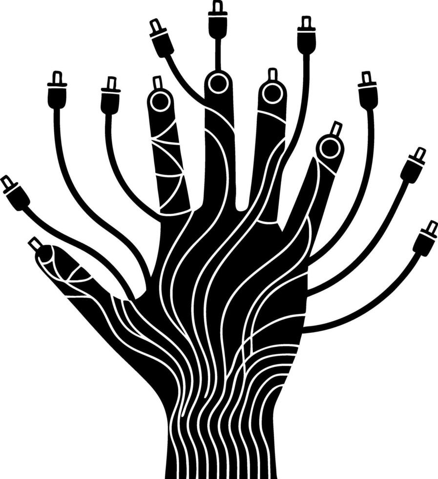 Abstract Hand with Cables in Black and White for Technology and Futuristic Themes vector