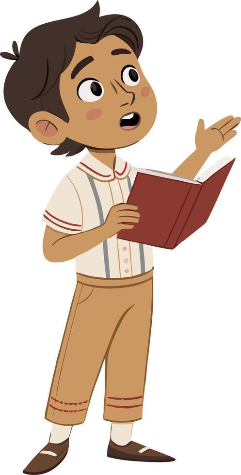 Curious Boy Reading Book with Enthusiasm for Storytelling and Imagination Inspiration vector