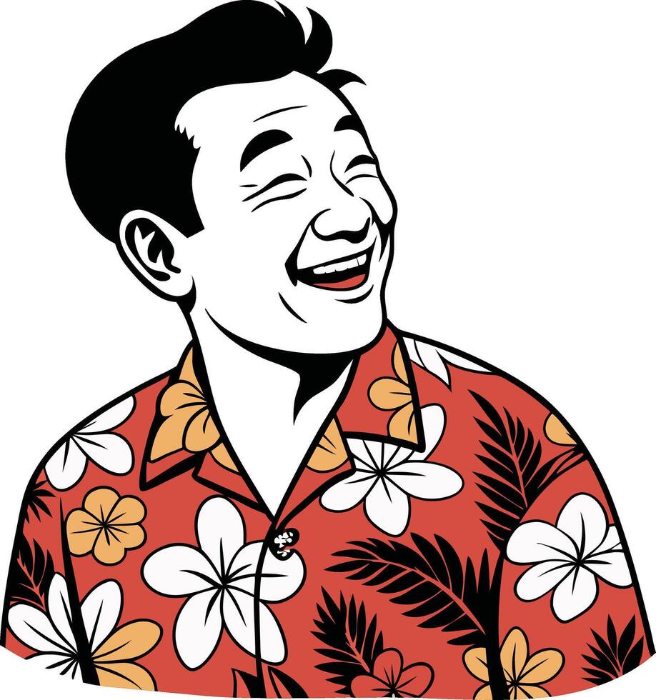Joyful Man in Floral Hawaiian Shirt Smiling Illustration for T-Shirts and Posters vector
